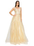 Bliss Golden Coil Lace Studded Illusion Tulle V-Neck Dress for Women, Sizes XS-3XL - SophiasStyle.com